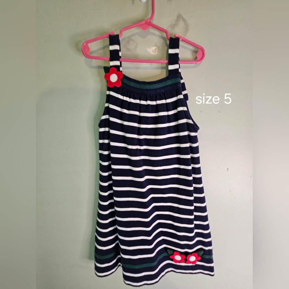 Girls dress size 5  blue and white stripe cotton